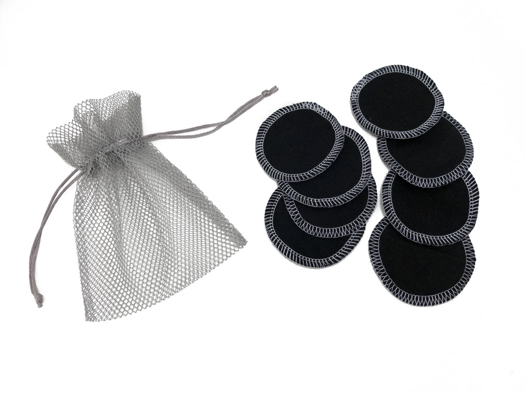 REUSABLE COTTON FLANNEL MAKEUP REMOVER ROUNDS - SET OF 8 WITH MESH BAG